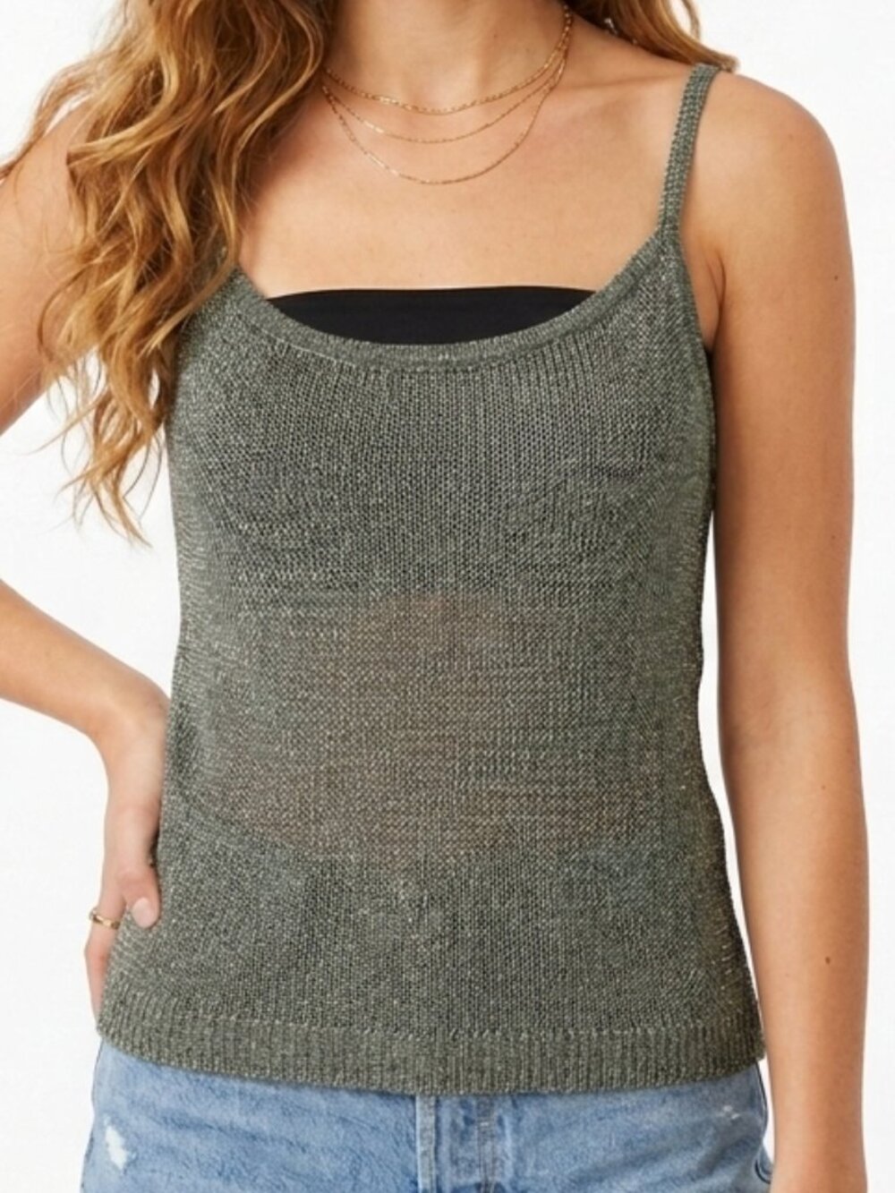 Vintage Gray Sheer Knit Tank Top Sleeveless Lightweight Y2K Grunge Layering M